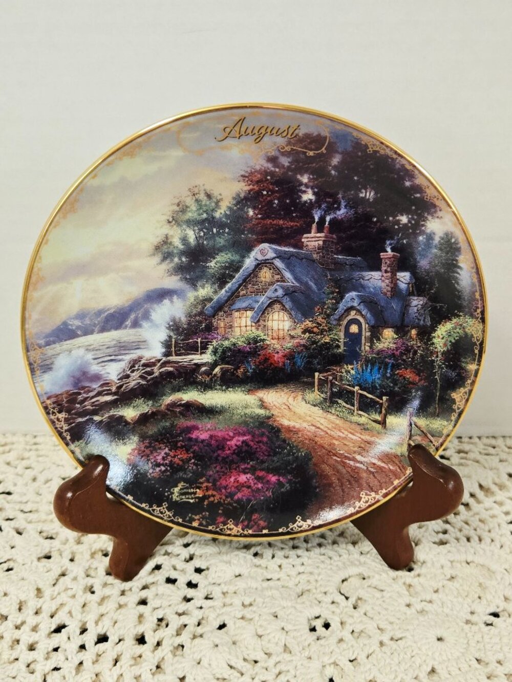 BRADFORD EXCHANGE THOMAS KINKADE SIMPLER TIMES "AUGUST" PLATE 5 3/4" 1998 COA
